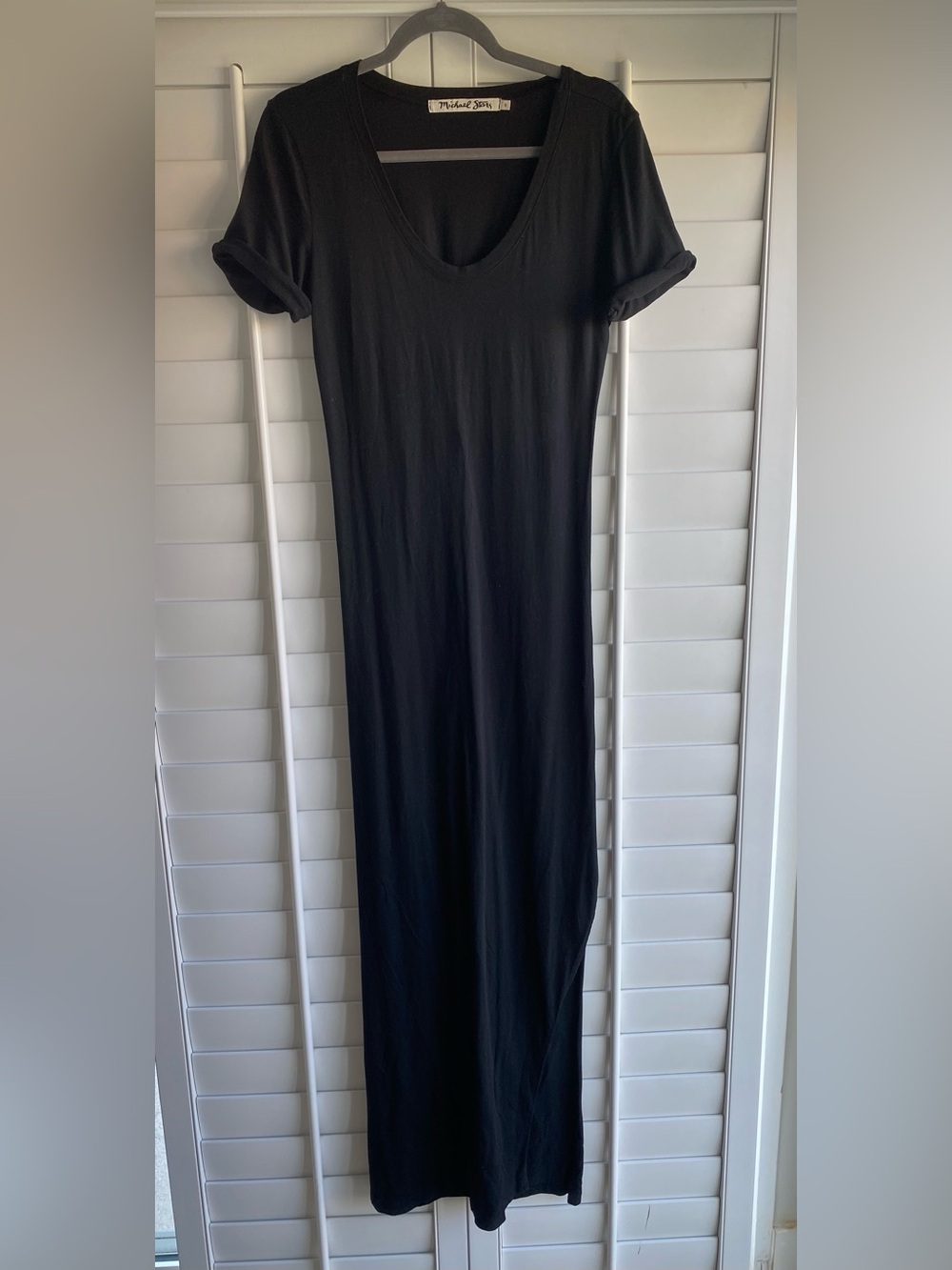 Michael Stars Black Maxi Dress Open Back Cutout Short Sleeve Small